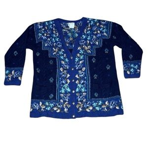 Laura Ashley Pure New Wool 3/4 Length sleeve Button Down Cardigan Sweater